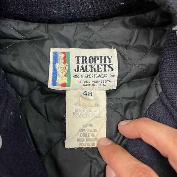 Vintage Trophy Jackets Size 48 Blue Letterman's Varisty Jacket "M" Football USA - Picture 7 of 7